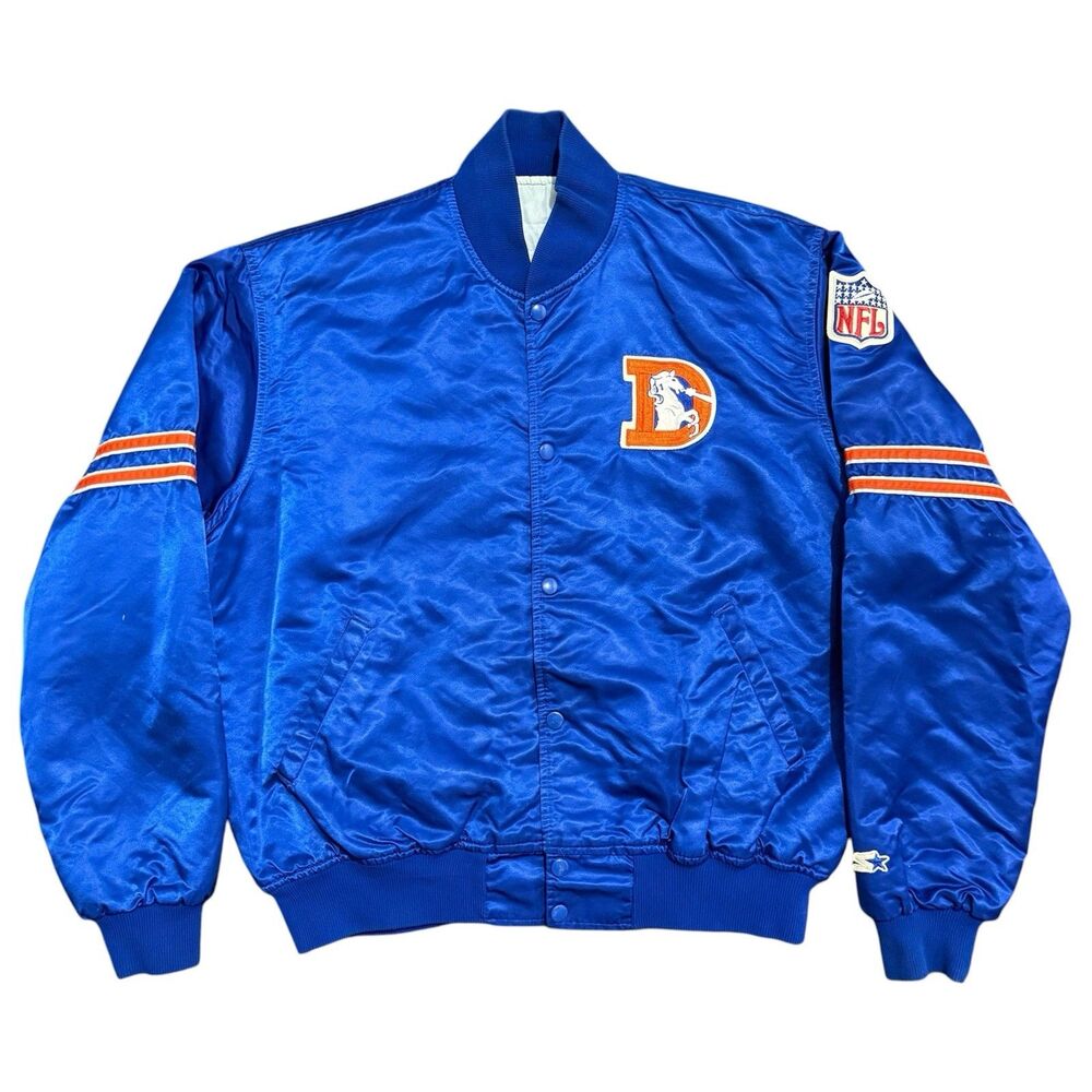 Vintage 90s Denver Broncos Starter Pro Line Satin Bomber Jacket XL Blue USA Made